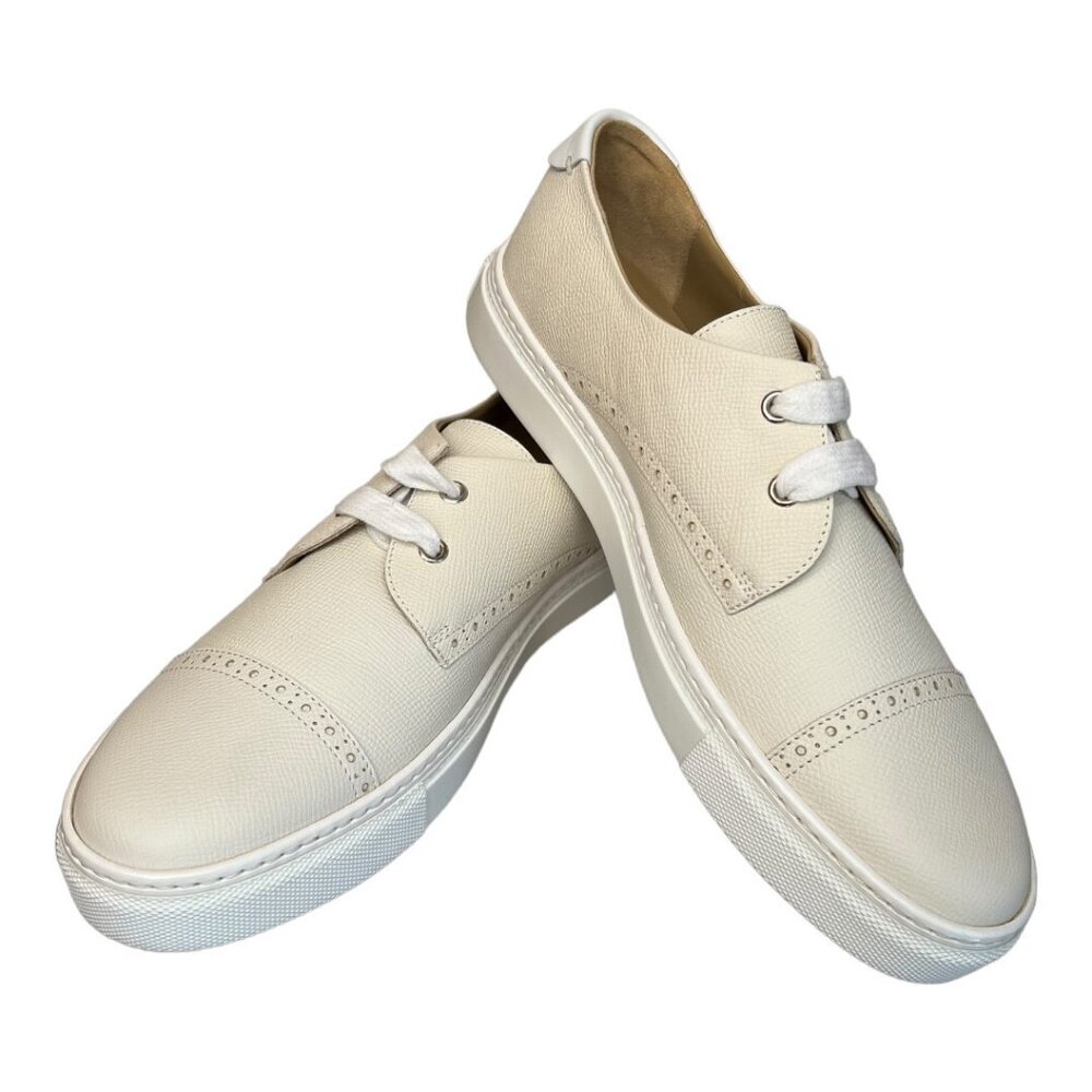 HERMES Ecru Epsom Leather Cap Toe Boat Shoes Derby Sneakers EU 40 New